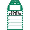 Ready for Hire tag, English, Black on Green, White, 80,00 mm (W) x 150,00 mm (H)